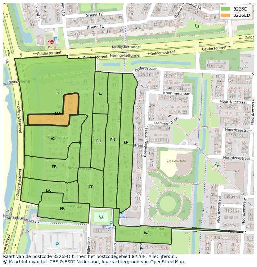 Afbeelding van het postcodegebied 8226 ED op de kaart.