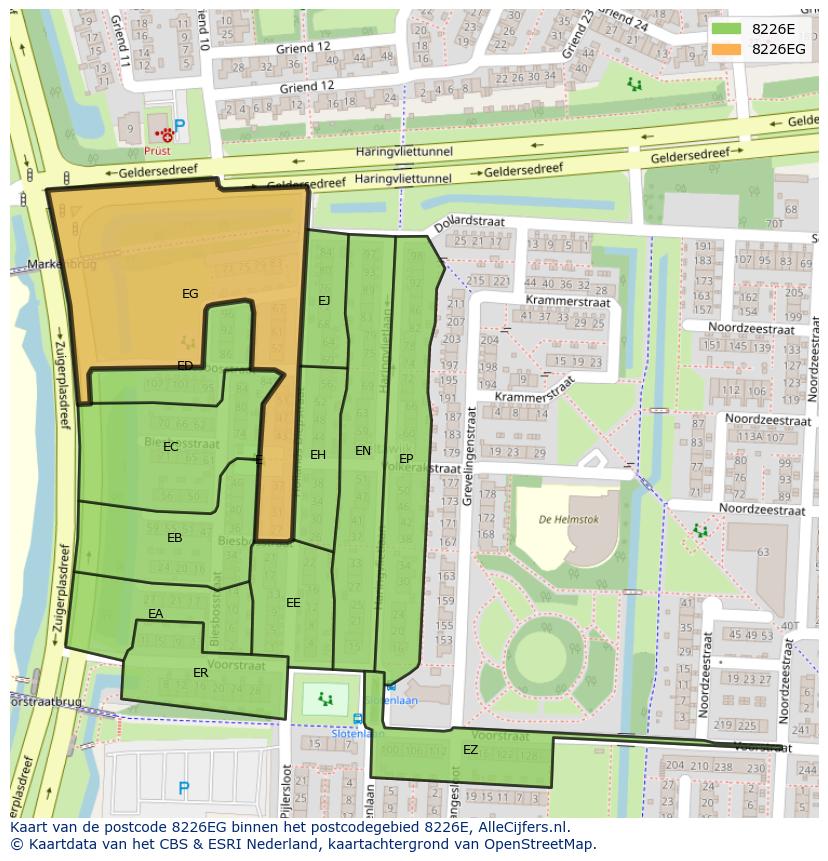Afbeelding van het postcodegebied 8226 EG op de kaart.