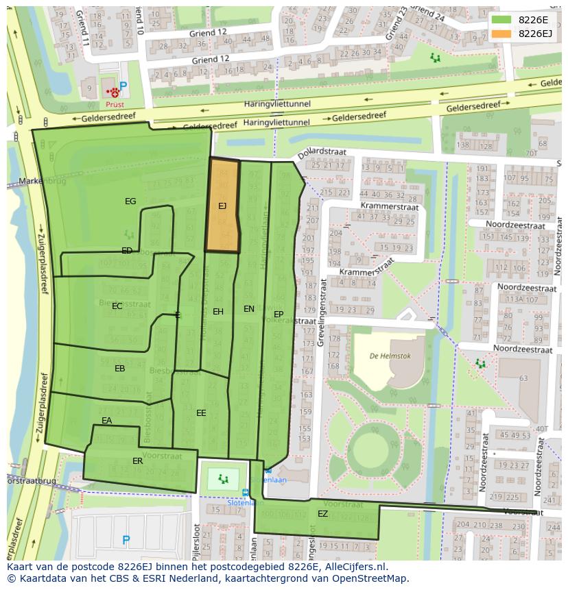 Afbeelding van het postcodegebied 8226 EJ op de kaart.