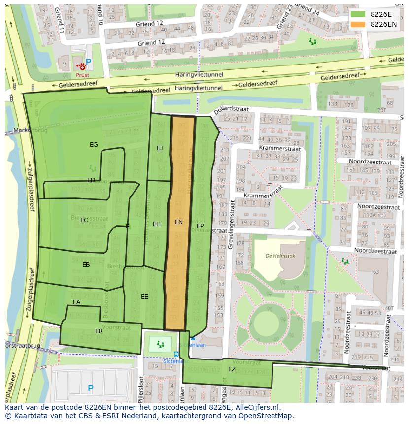 Afbeelding van het postcodegebied 8226 EN op de kaart.