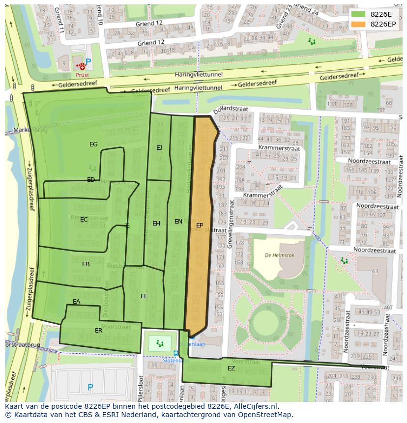 Afbeelding van het postcodegebied 8226 EP op de kaart.