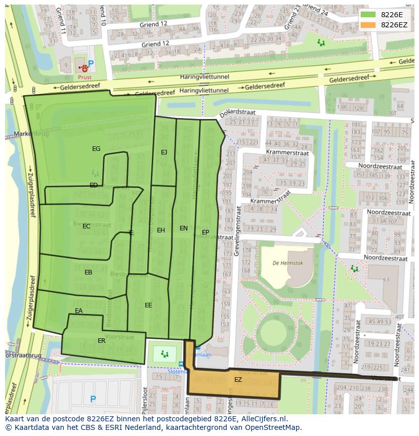 Afbeelding van het postcodegebied 8226 EZ op de kaart.