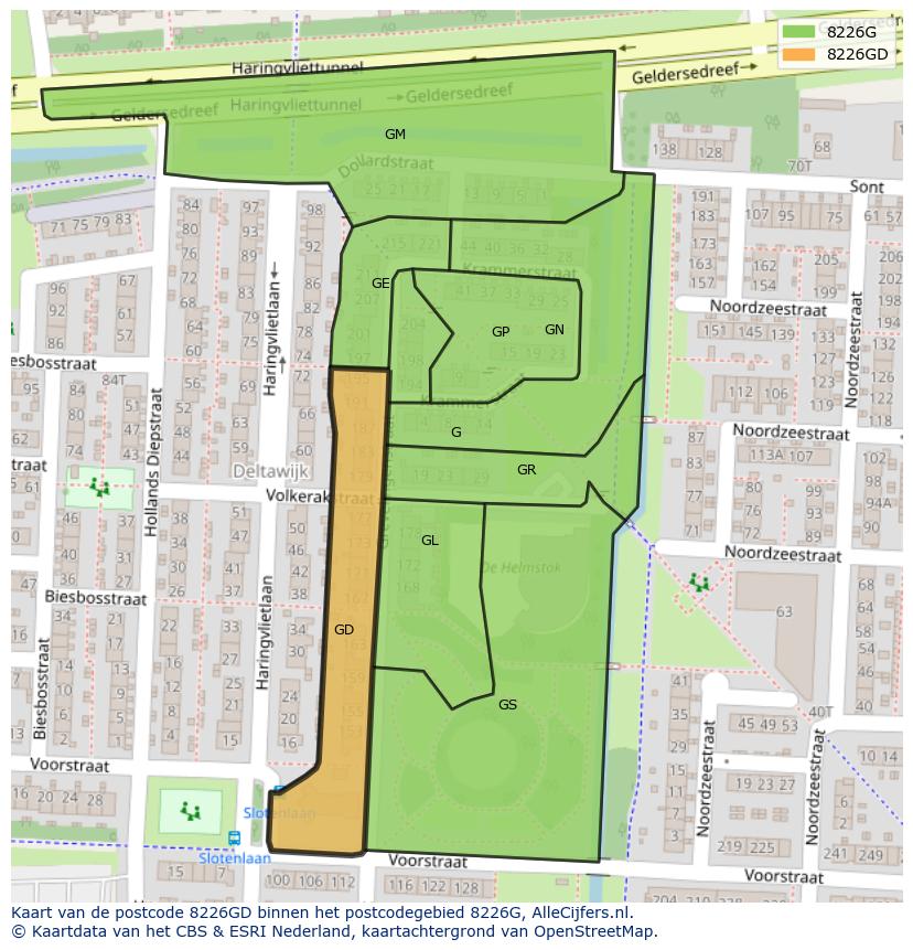 Afbeelding van het postcodegebied 8226 GD op de kaart.