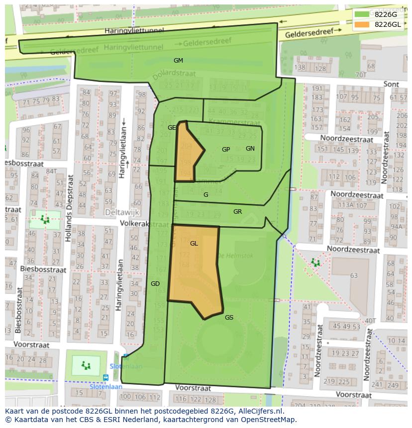 Afbeelding van het postcodegebied 8226 GL op de kaart.