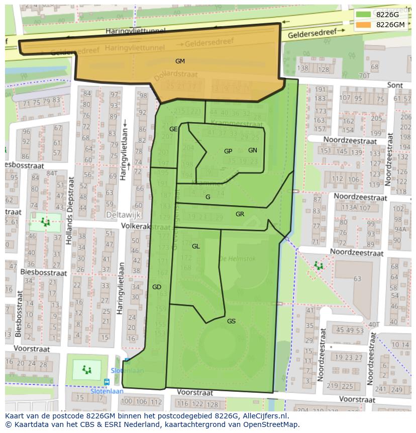Afbeelding van het postcodegebied 8226 GM op de kaart.
