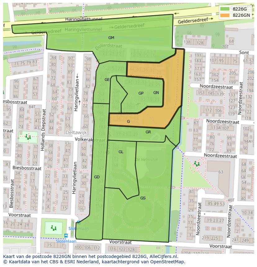 Afbeelding van het postcodegebied 8226 GN op de kaart.