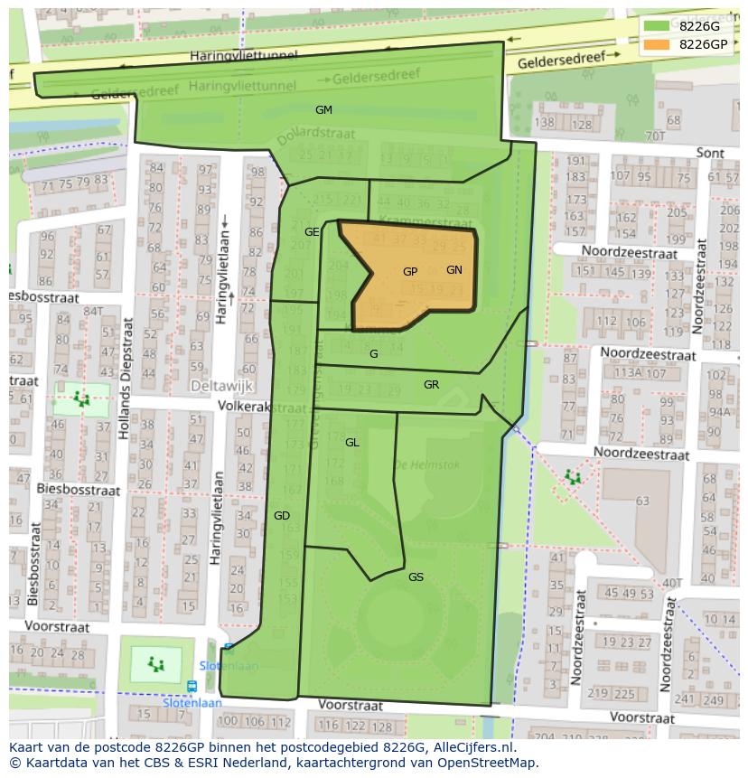 Afbeelding van het postcodegebied 8226 GP op de kaart.