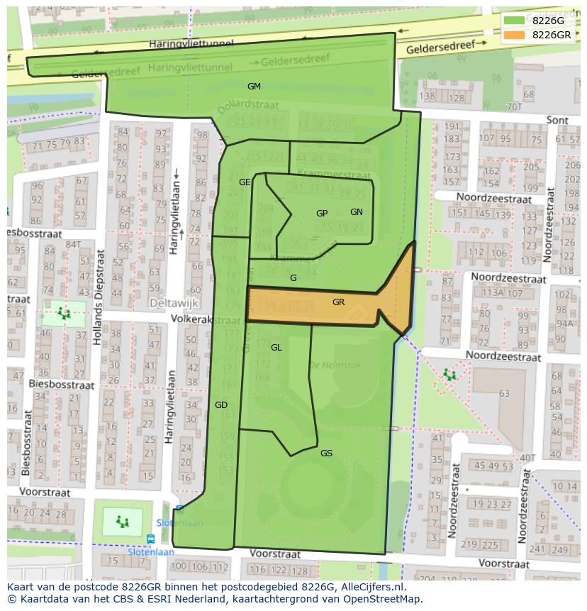 Afbeelding van het postcodegebied 8226 GR op de kaart.