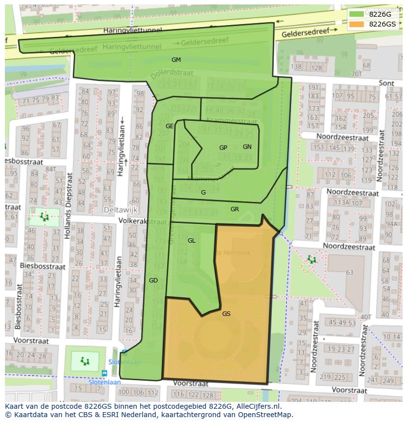 Afbeelding van het postcodegebied 8226 GS op de kaart.