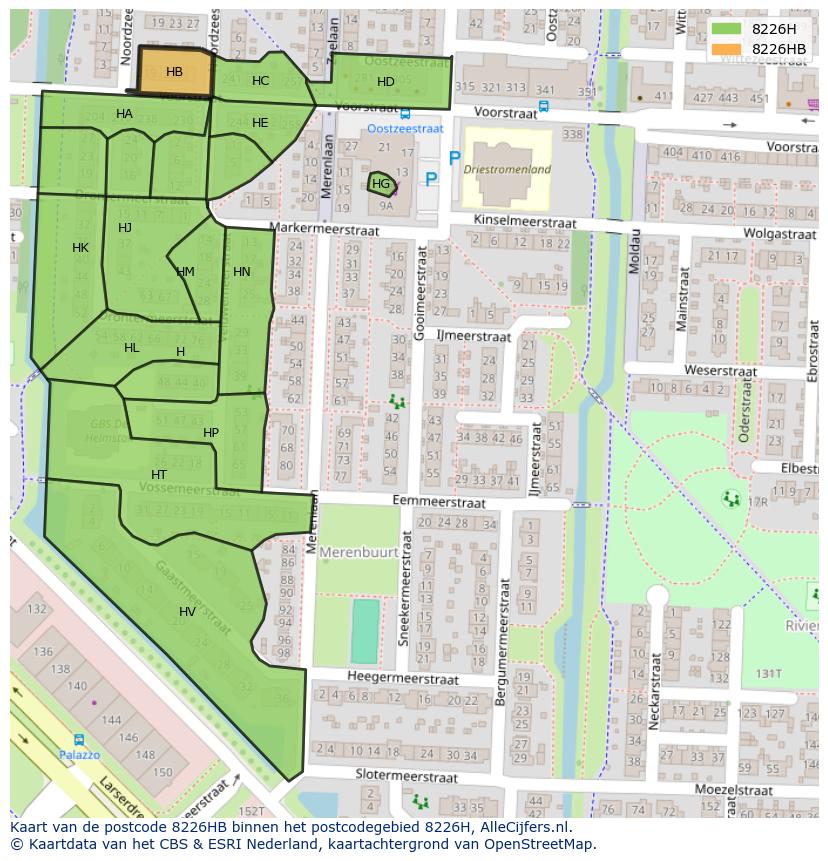 Afbeelding van het postcodegebied 8226 HB op de kaart.