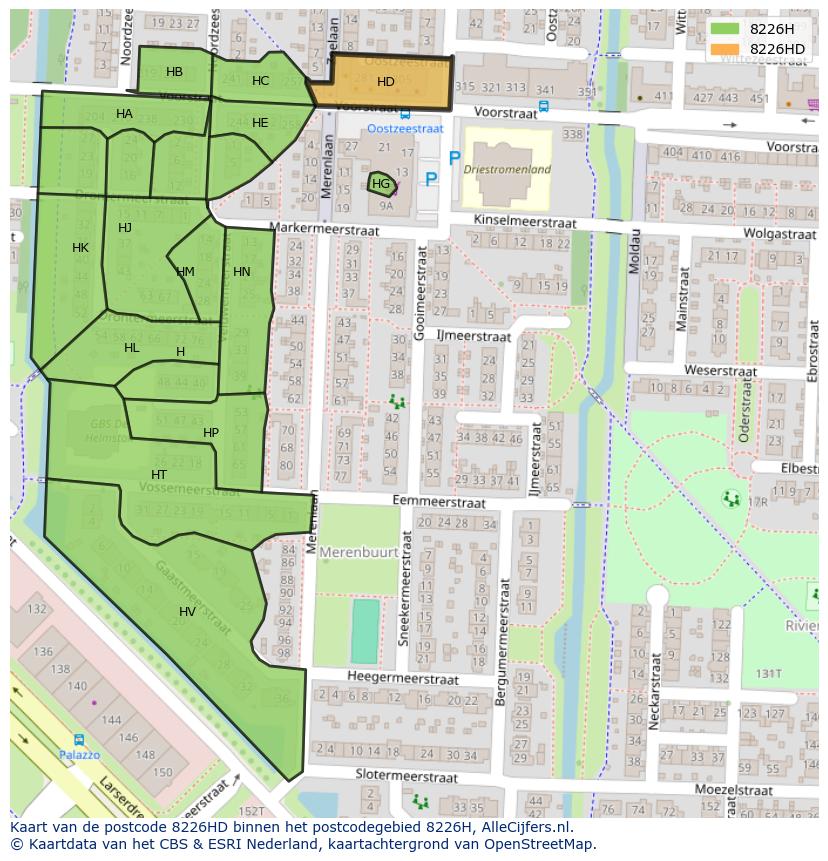 Afbeelding van het postcodegebied 8226 HD op de kaart.