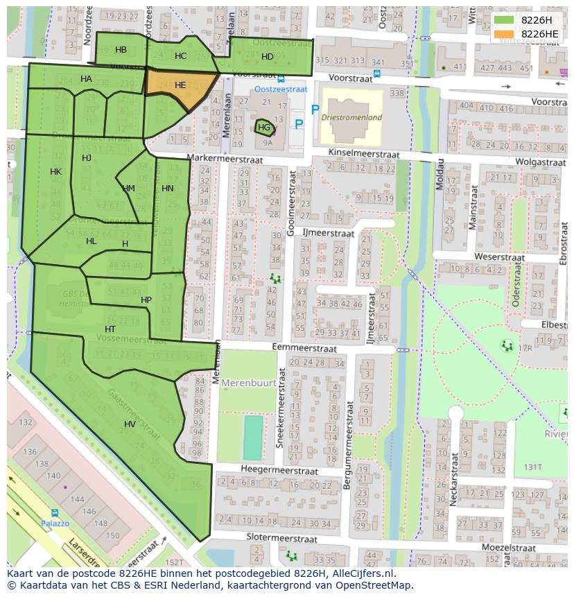 Afbeelding van het postcodegebied 8226 HE op de kaart.