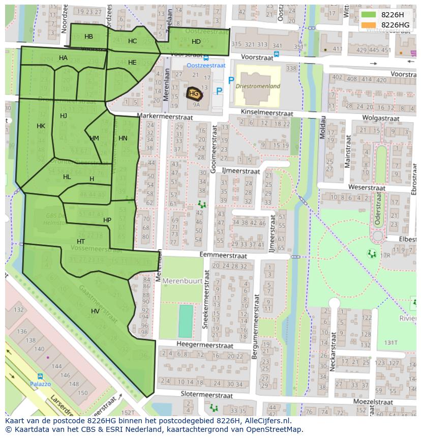 Afbeelding van het postcodegebied 8226 HG op de kaart.