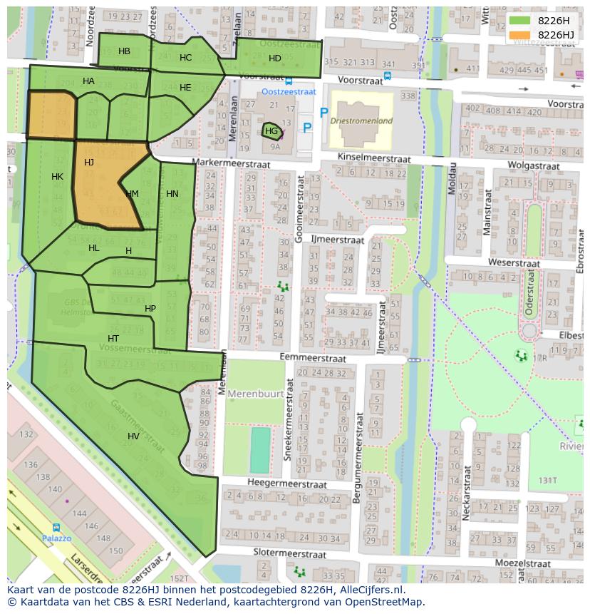 Afbeelding van het postcodegebied 8226 HJ op de kaart.