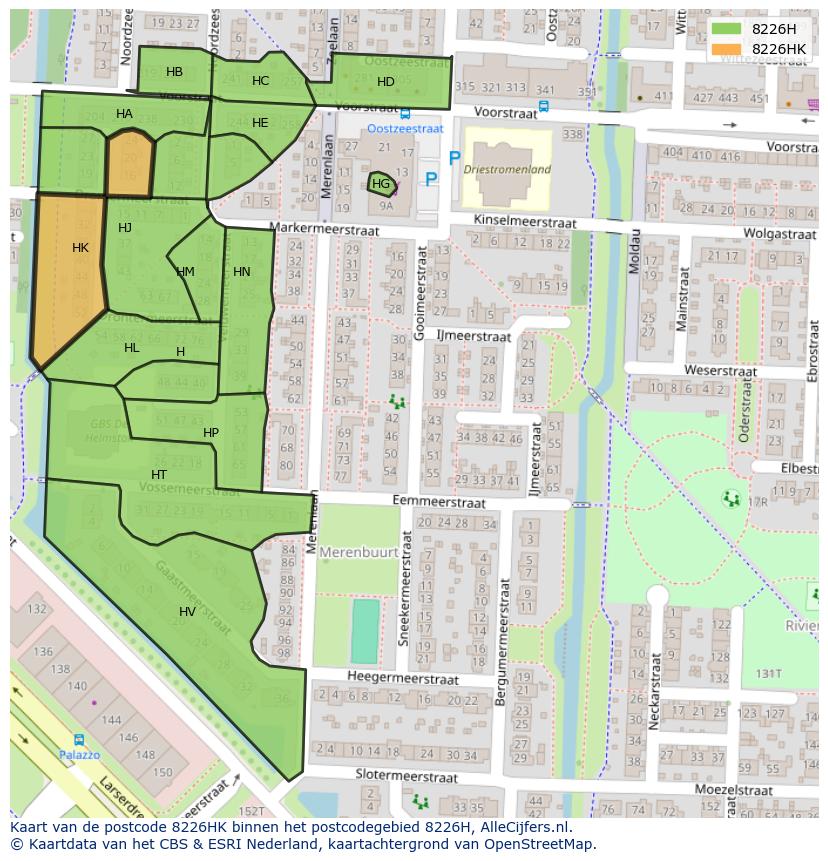 Afbeelding van het postcodegebied 8226 HK op de kaart.