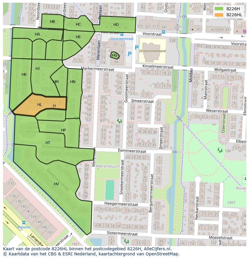 Afbeelding van het postcodegebied 8226 HL op de kaart.