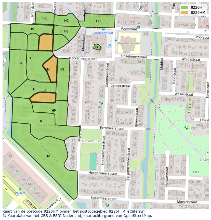 Afbeelding van het postcodegebied 8226 HM op de kaart.