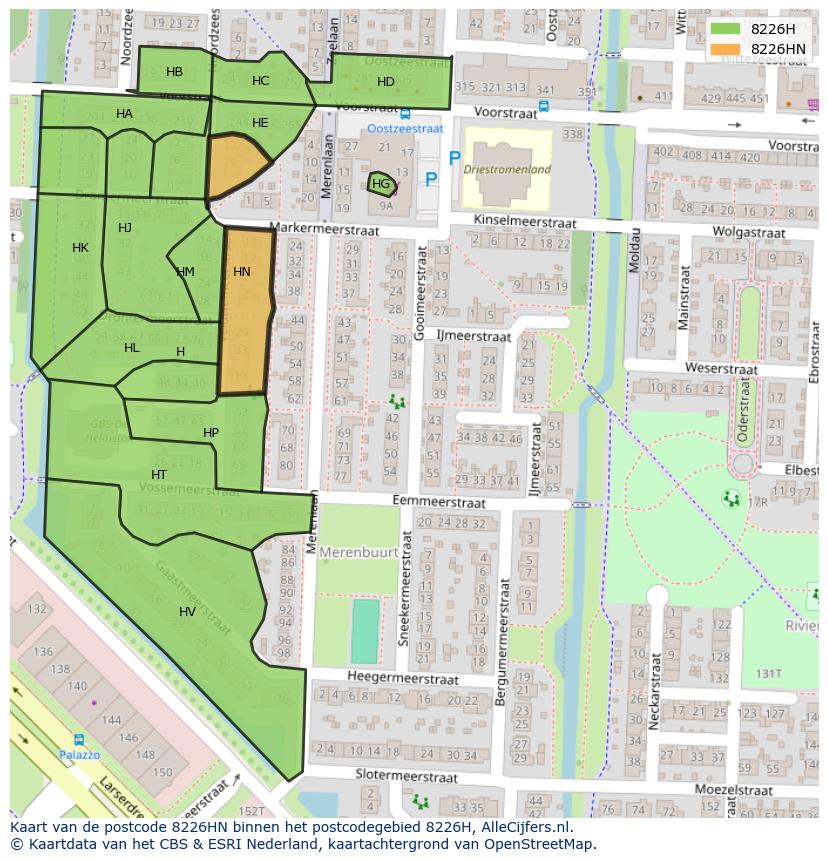 Afbeelding van het postcodegebied 8226 HN op de kaart.