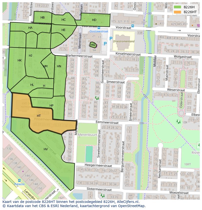 Afbeelding van het postcodegebied 8226 HT op de kaart.