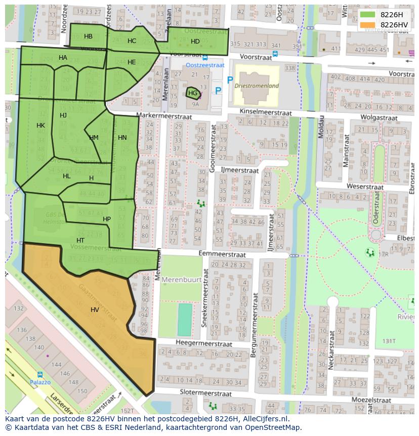 Afbeelding van het postcodegebied 8226 HV op de kaart.