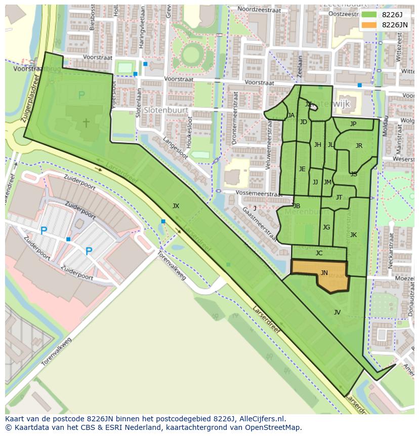 Afbeelding van het postcodegebied 8226 JN op de kaart.