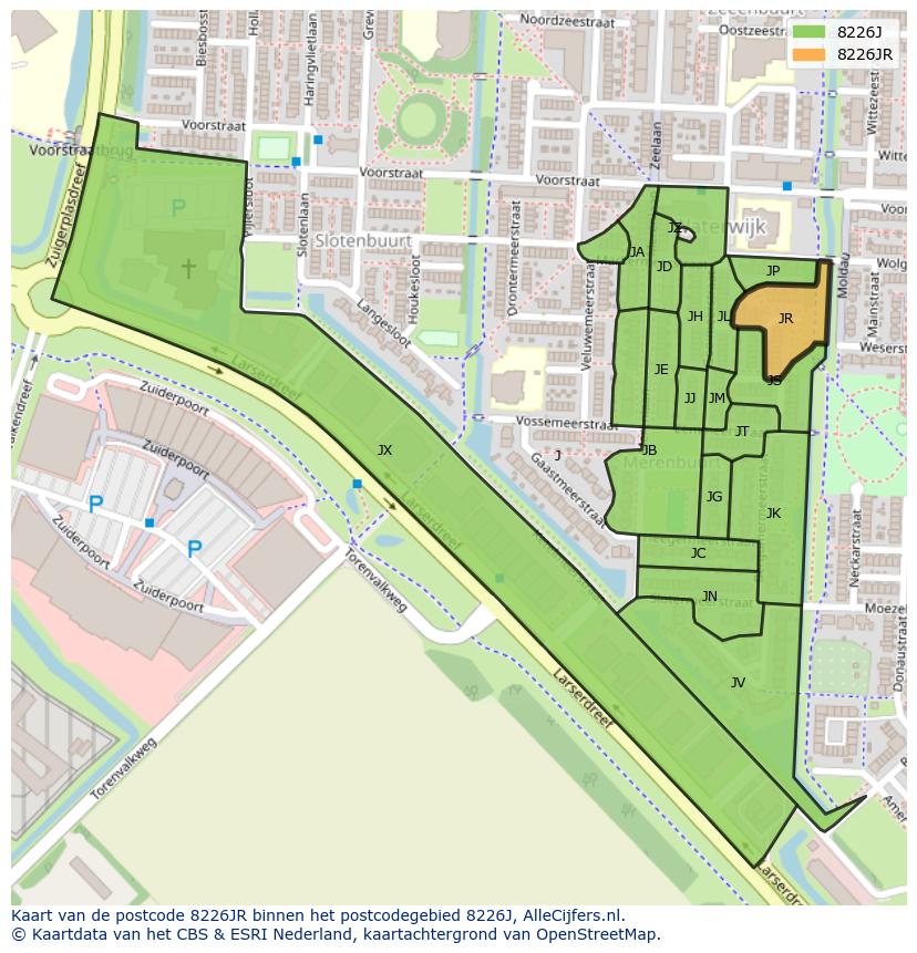 Afbeelding van het postcodegebied 8226 JR op de kaart.