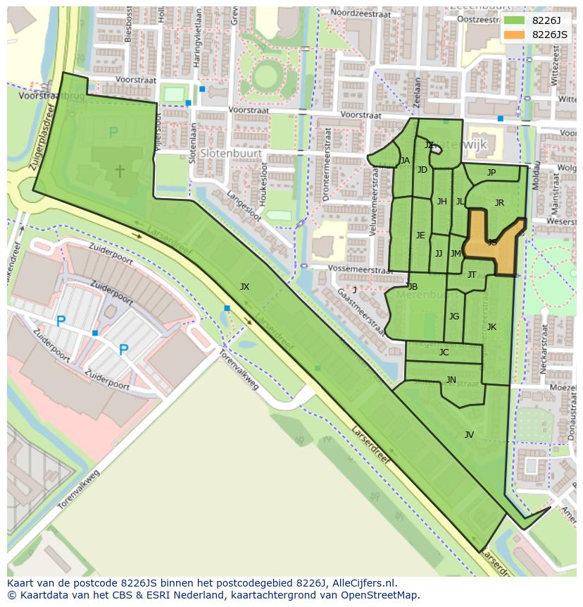 Afbeelding van het postcodegebied 8226 JS op de kaart.
