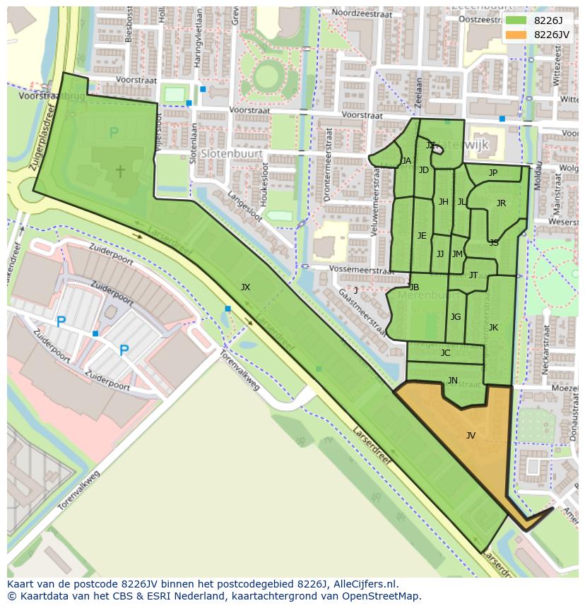 Afbeelding van het postcodegebied 8226 JV op de kaart.