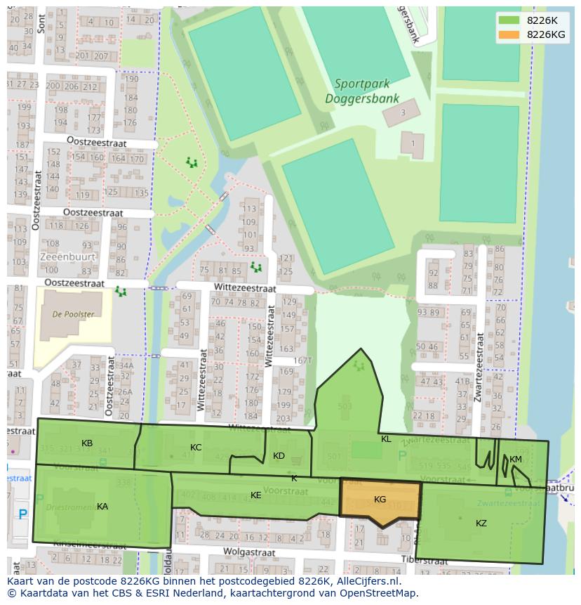 Afbeelding van het postcodegebied 8226 KG op de kaart.