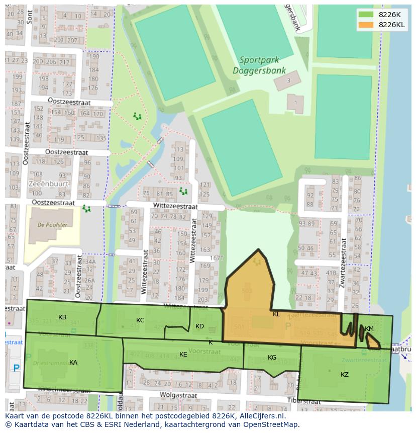 Afbeelding van het postcodegebied 8226 KL op de kaart.
