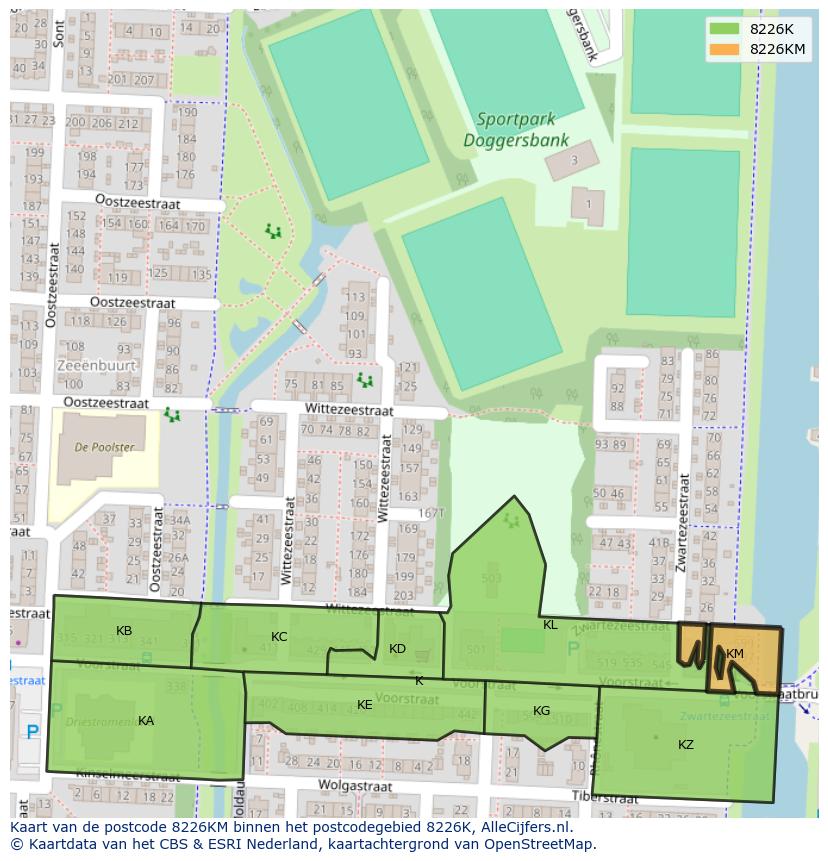 Afbeelding van het postcodegebied 8226 KM op de kaart.