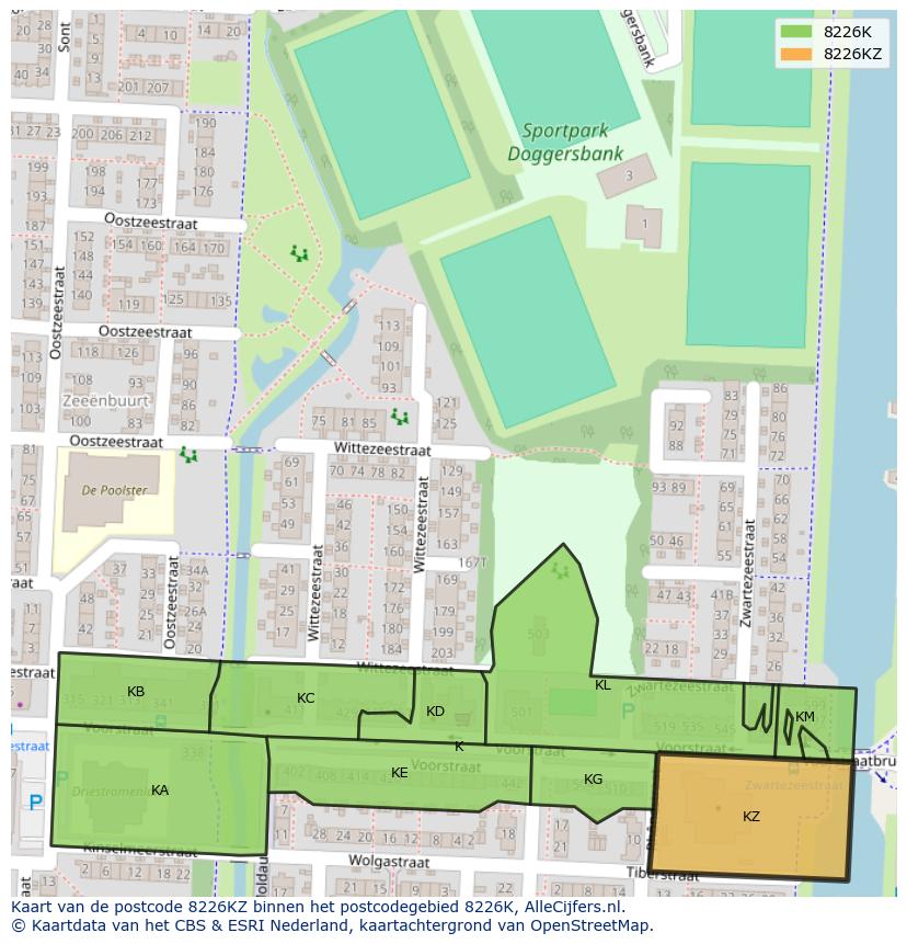 Afbeelding van het postcodegebied 8226 KZ op de kaart.