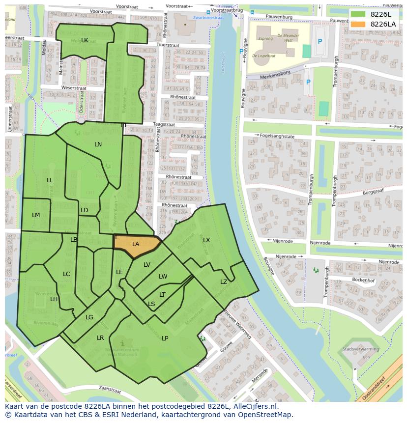 Afbeelding van het postcodegebied 8226 LA op de kaart.