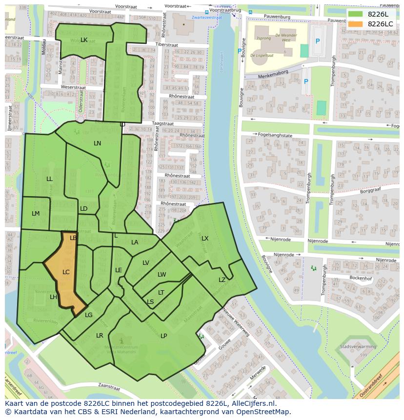 Afbeelding van het postcodegebied 8226 LC op de kaart.