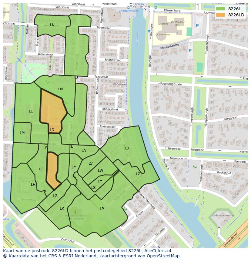 Afbeelding van het postcodegebied 8226 LD op de kaart.