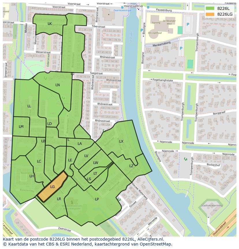 Afbeelding van het postcodegebied 8226 LG op de kaart.
