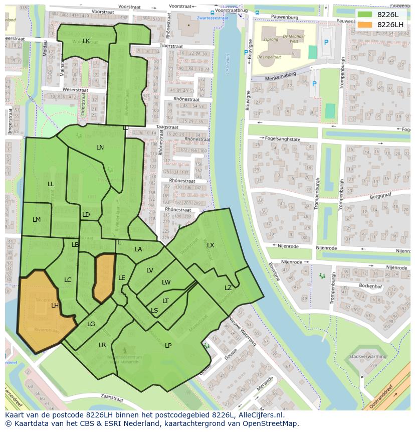 Afbeelding van het postcodegebied 8226 LH op de kaart.