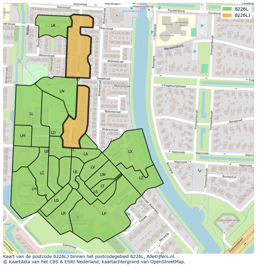 Afbeelding van het postcodegebied 8226 LJ op de kaart.