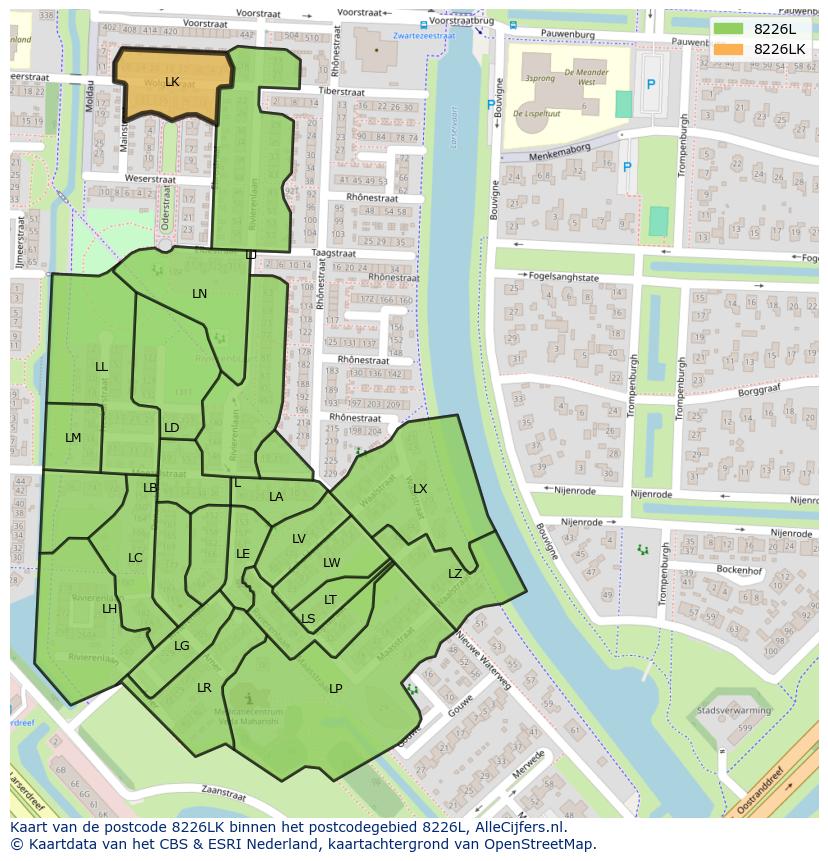 Afbeelding van het postcodegebied 8226 LK op de kaart.