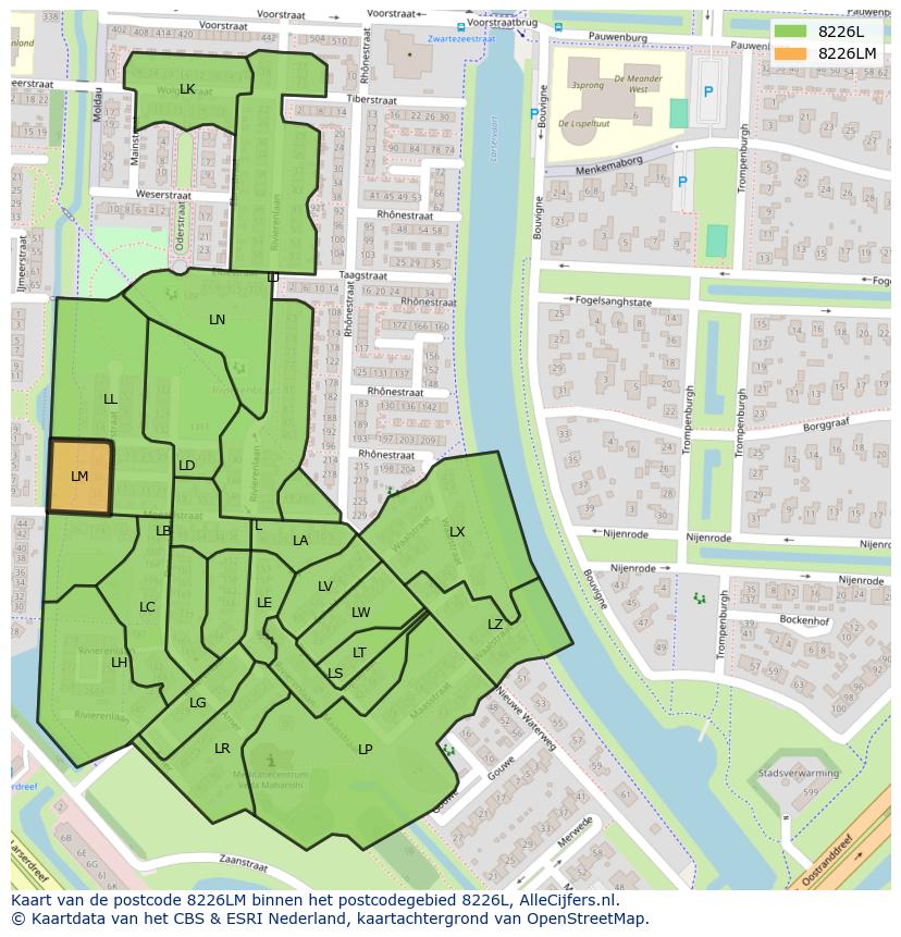 Afbeelding van het postcodegebied 8226 LM op de kaart.