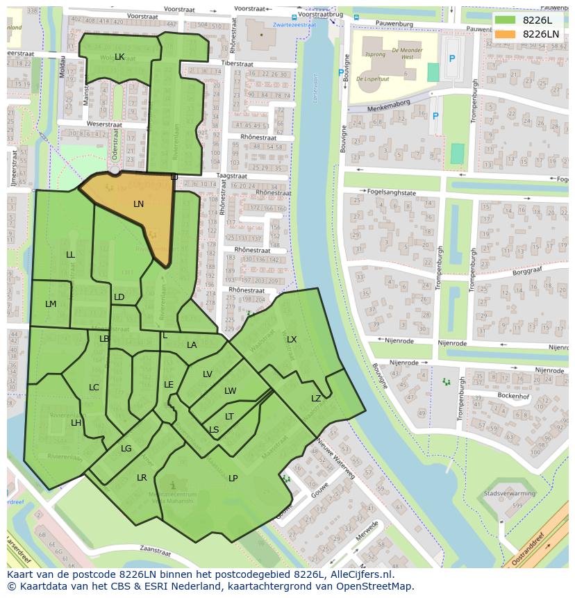 Afbeelding van het postcodegebied 8226 LN op de kaart.