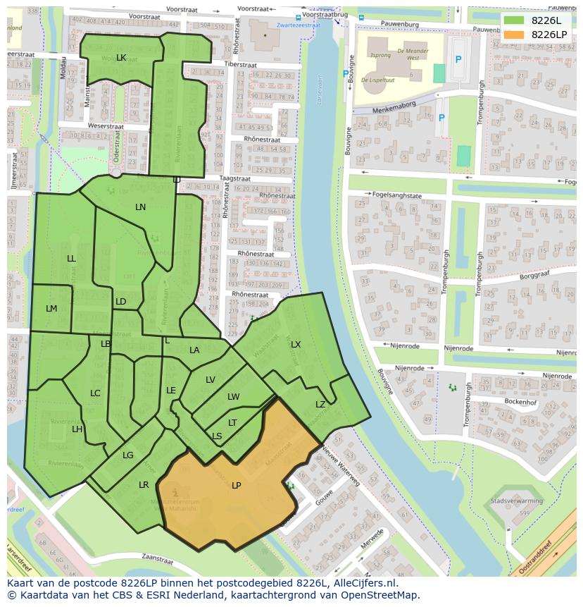 Afbeelding van het postcodegebied 8226 LP op de kaart.