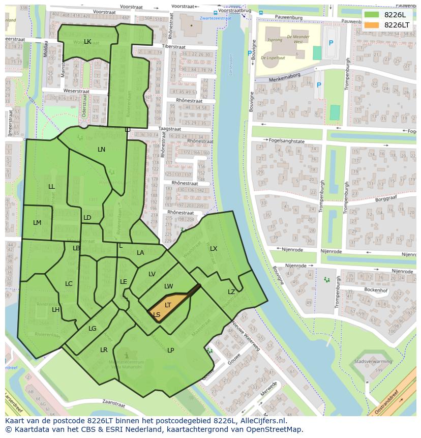 Afbeelding van het postcodegebied 8226 LT op de kaart.