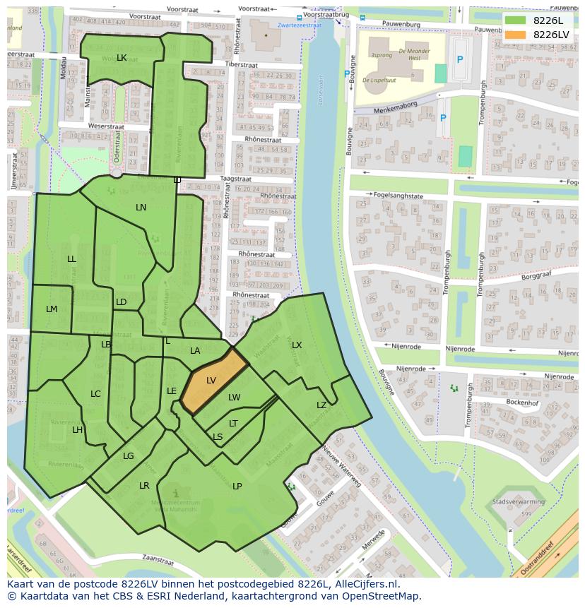 Afbeelding van het postcodegebied 8226 LV op de kaart.