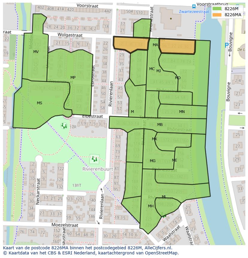 Afbeelding van het postcodegebied 8226 MA op de kaart.