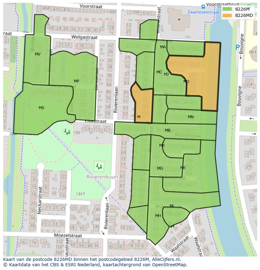 Afbeelding van het postcodegebied 8226 MD op de kaart.