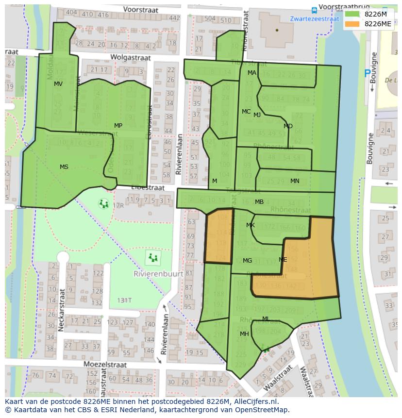 Afbeelding van het postcodegebied 8226 ME op de kaart.