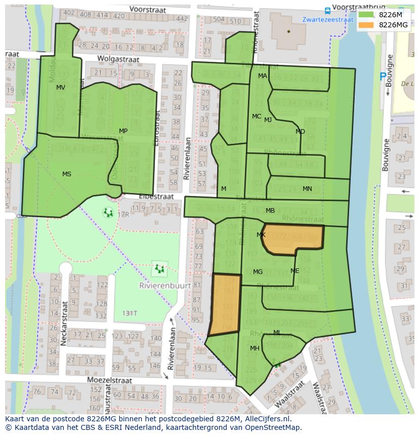 Afbeelding van het postcodegebied 8226 MG op de kaart.