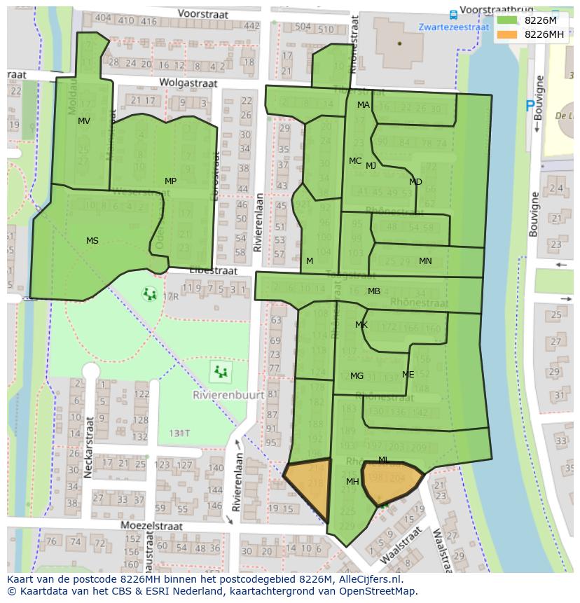 Afbeelding van het postcodegebied 8226 MH op de kaart.
