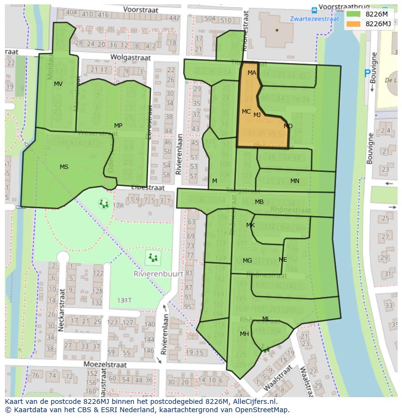 Afbeelding van het postcodegebied 8226 MJ op de kaart.